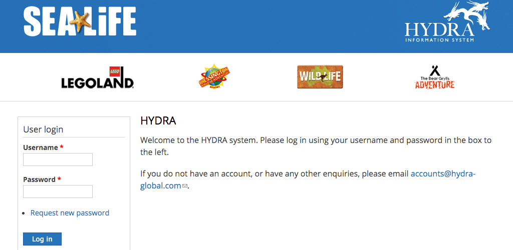 HYDRA login screen HYDRA login screen
